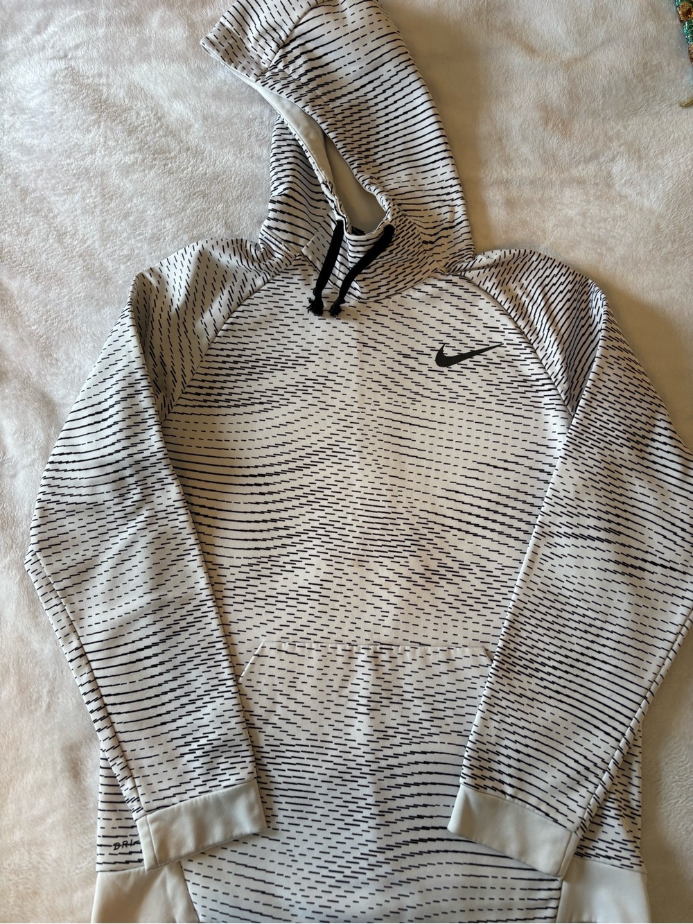 Nike White Hoodie with Black Dash Stripe Crewneck